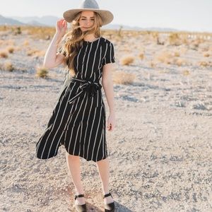 Belted Knee-length Midi Button Dress